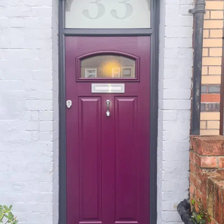 pinkish red front door