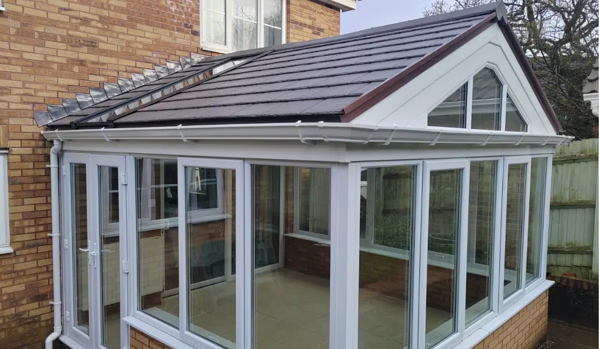 gable tiled conservatory roof with one glass panel