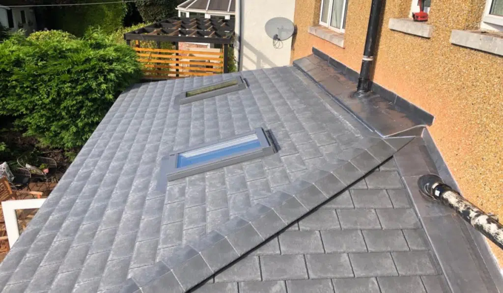 tiled conservatory roof grey slate with two vents