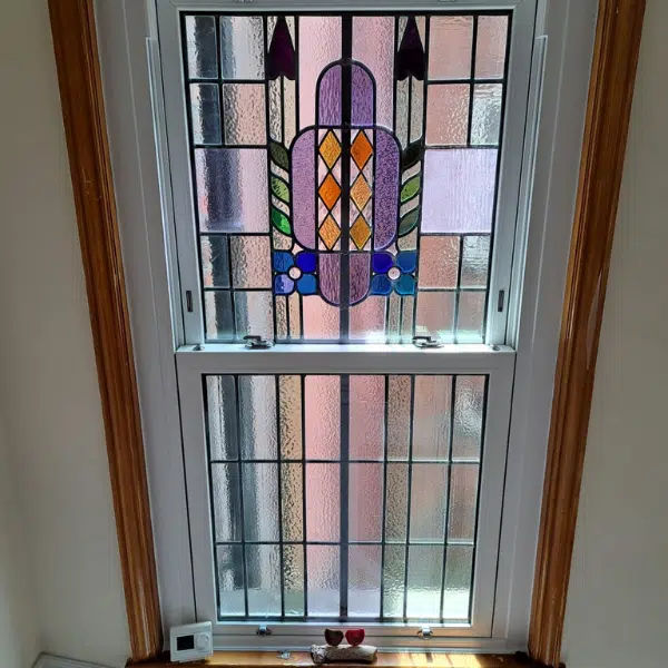 sash window with stained glass