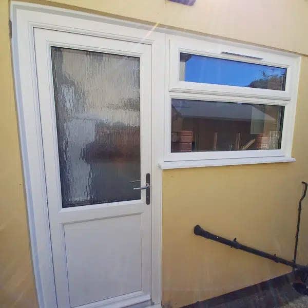 glazed back door with obscure glass and side window